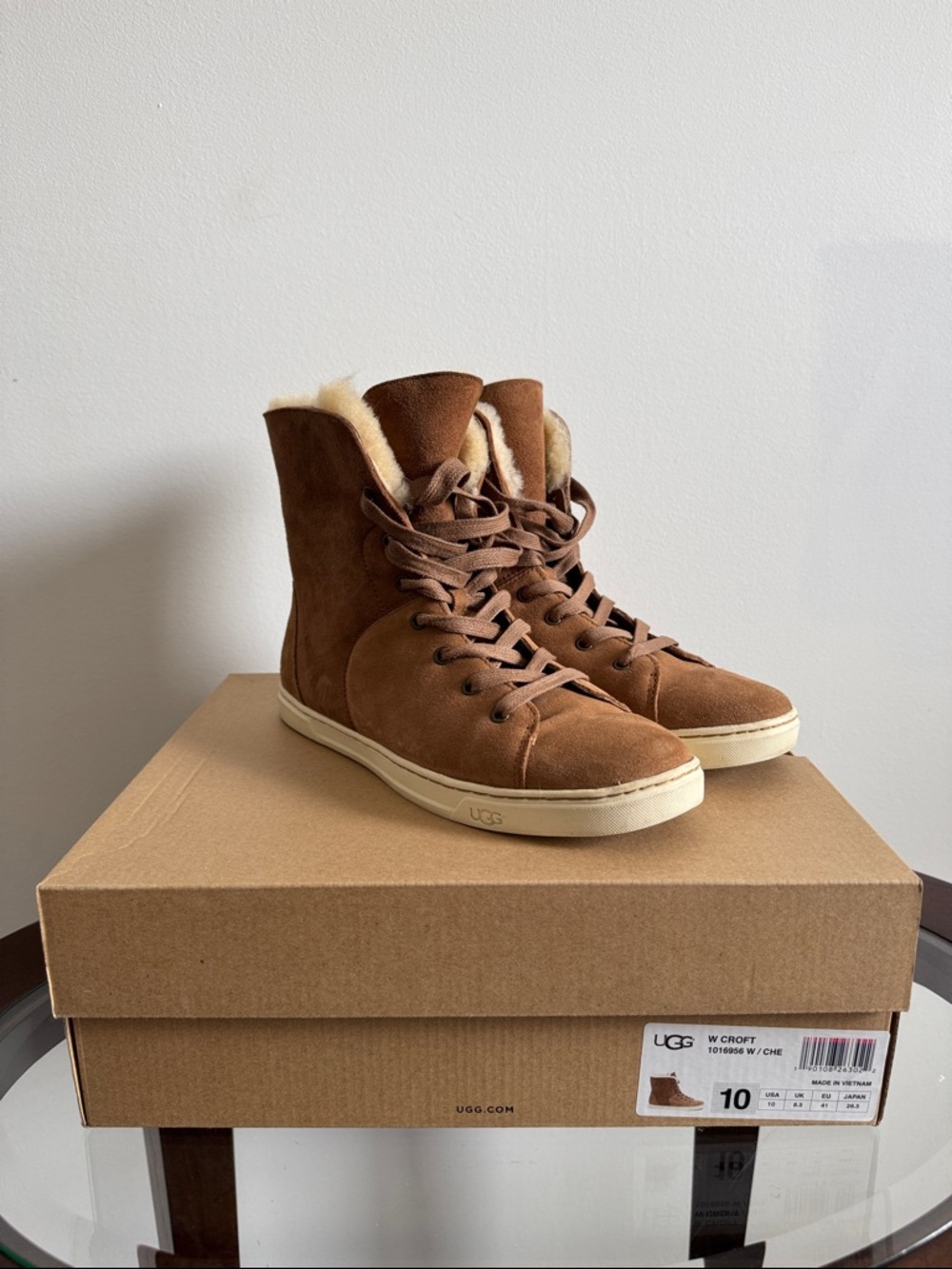 UGG Women’s Croft Chestnut Suede Lace-Up High-Top Boots